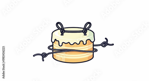 Cake bound by rope with loops on top, sweet treat restricted