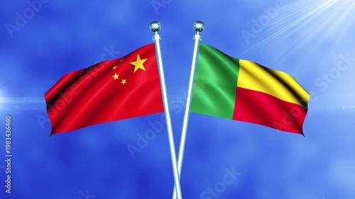 China and Benin Flag Waving On Pole Loop