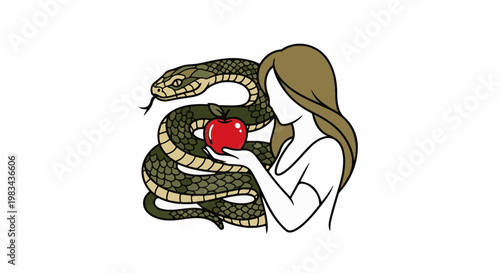 Woman offered an apple by a coiled serpent