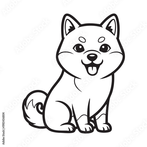 A charming shiba inu dog illustration with a simple outline and a dark silhouette high quality