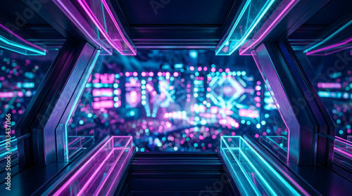 Futuristic Cyberpunk Tunnel with Neon Lighting Stage Background