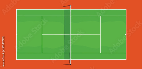 Tennis Court Top View with Net and Boundary Lines for Sports Facility and Court Design