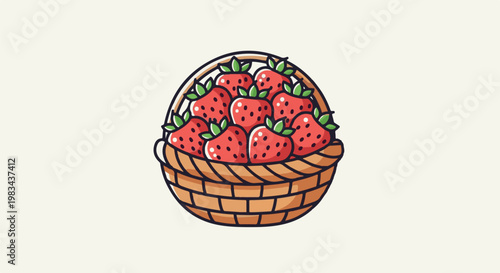 A woven basket overflowing with ripe, red strawberries