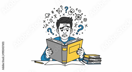 Confused person struggling with complex math symbols and questions