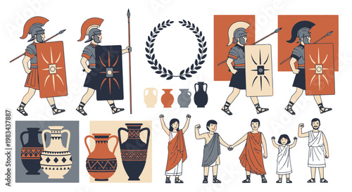 Ancient Roman Soldiers and Citizens Displaying Roman Empire Power and Culture