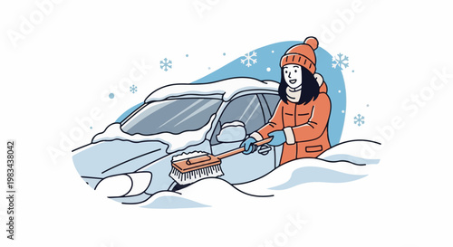 Person clearing snow from car in a winter snowfall