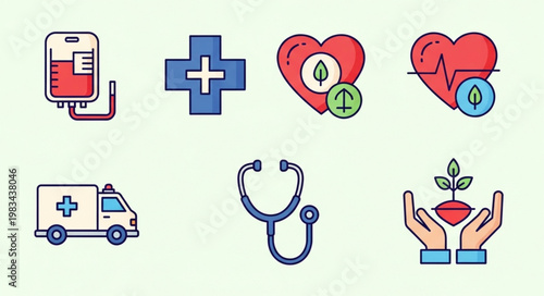 Medical healthcare symbols and icons for health and wellness.