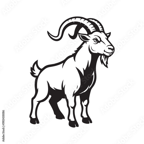 A striking black and white image of a majestic mountain goat showcasing a bold silhouette