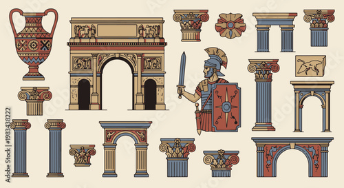 Ancient Roman Empire Architectural Elements and Soldier Collection