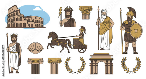 Ancient Roman Empire Figures and Architecture for Historical Illustration