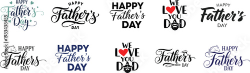 Happy father's day collection of hand lettered typography designs for celebrating dad