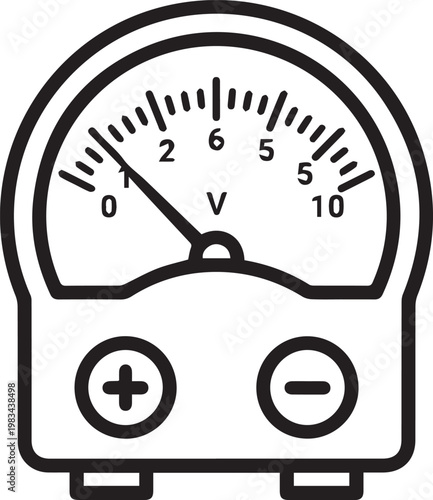 Premium Analog Voltmeter Dial Vector Icon for Technical Documentation, Infographics, UI Design, Electrical Engineering, Dashboard Layouts, Data Visualization, Industrial Reports, Energy