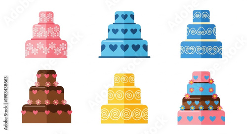 Collection of Six Multi Tiered Celebration Cakes.