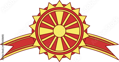 North macedonia republic day badge with red yellow sun rays