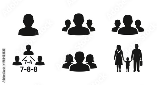 Collection of diverse human silhouette icons representing groups and families.