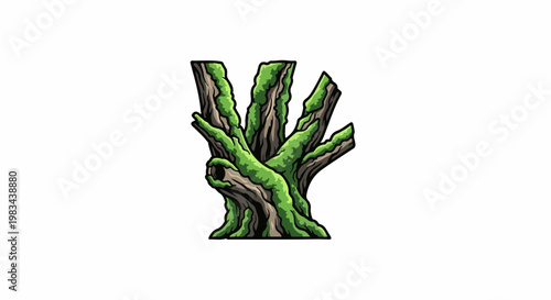 Gnarled, moss-covered tree stump with a hollow opening