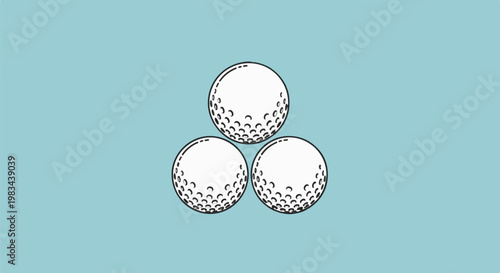 Simple illustration of three dimpled golf balls stacked in a triangular formation on a solid light blue background