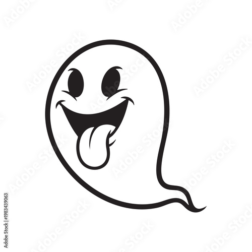 A cheerful cartoon ghost with a playful tongue sticking out presented as a dark silhouette