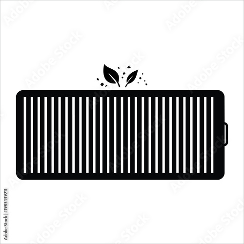Black Silhouette Dirty Cabin Air Filter with Pull Tab Vector Icon 