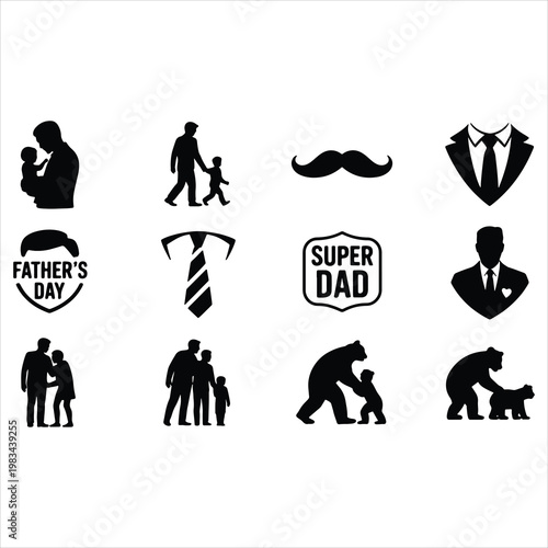 Collection of Father's Day and Fatherhood Silhouette Icons and Symbols