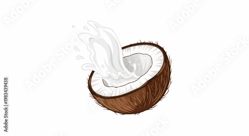 Half a coconut with milk splashing out