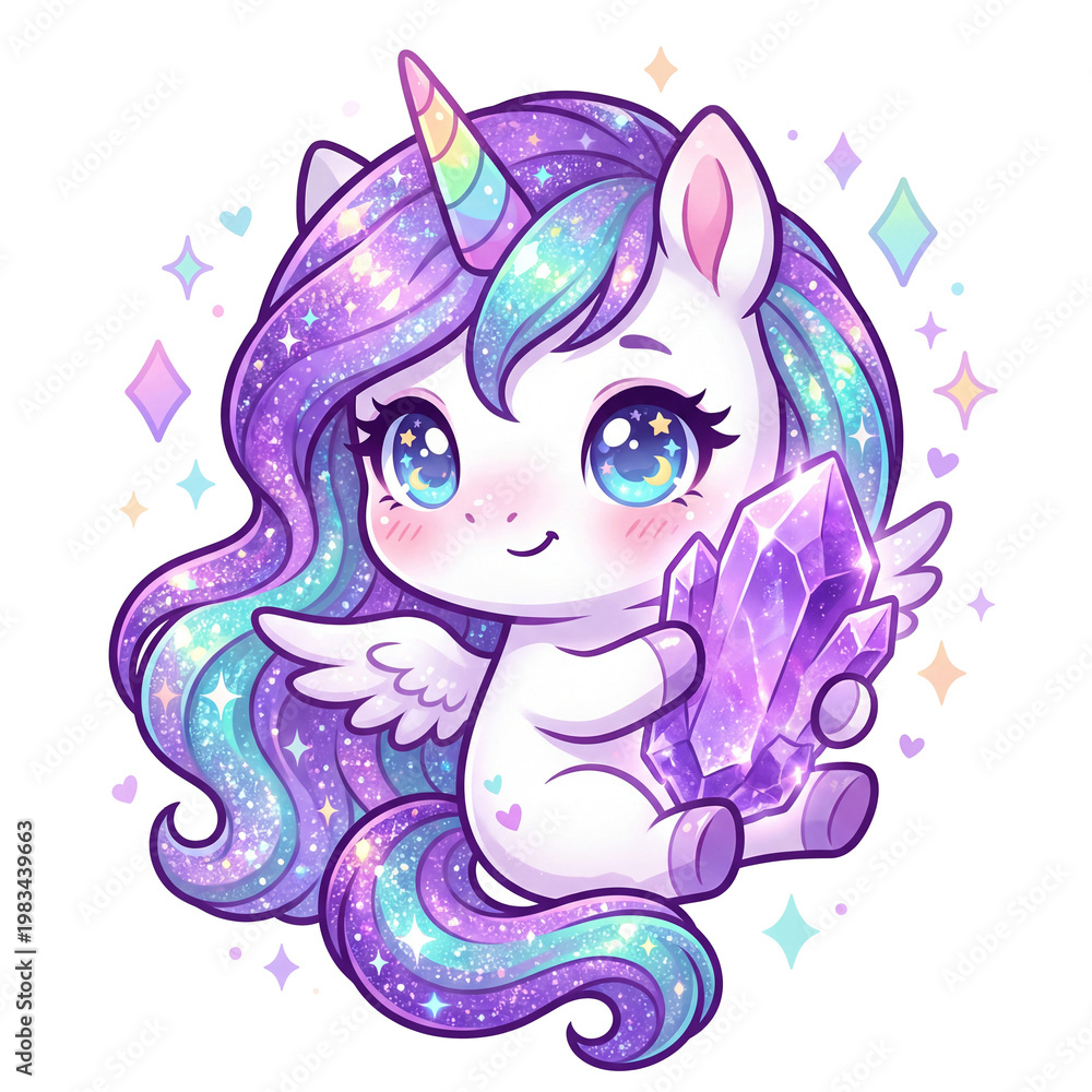 Fototapeta premium Cute unicorn. Dreamy illustration. Magic vibe. Birthday number.