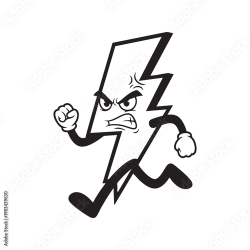 An angry lightning bolt character runs forward with a clenched fist a striking silhouette high quality