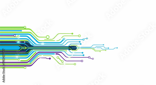 Abstract colorful circuit board lines spreading outwards
