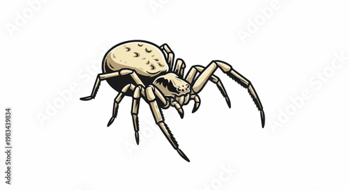 Cartoon-style spider with eight legs on a white background