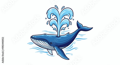 Blue whale spouting water majestically in the ocean waves