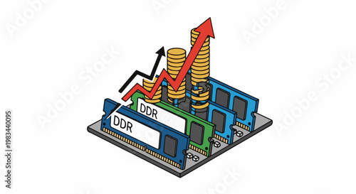 Computing hardware with stacks of coins and a rising graph