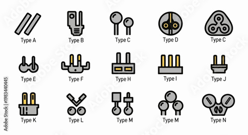 Diverse electrical plug and socket types illustrated