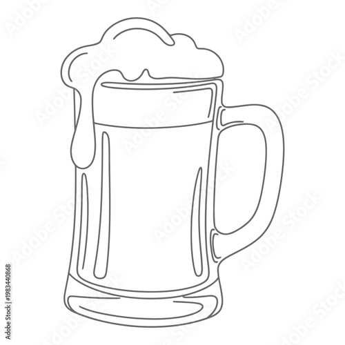 A simple, elegant line drawing illustration of a frothy mug of beer, perfect for pubs, breweries, and celebrations