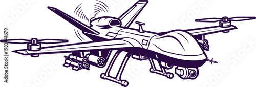 Sketch of a futuristic hybrid aircraft with propellers and landing gear