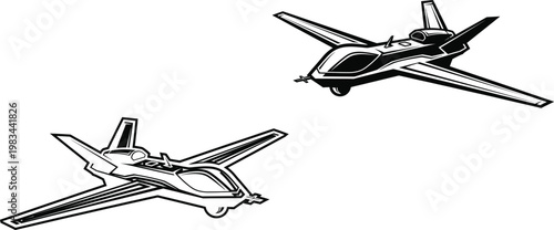 Black and white sketch of futuristic aircraft or spaceplanes