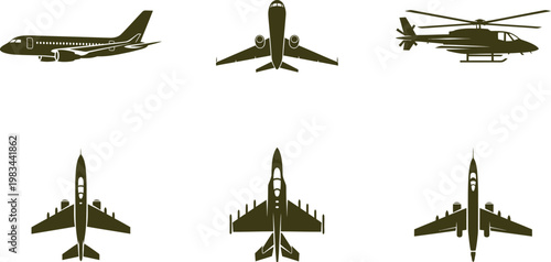 Military aircraft collection helicopters jets and fighters in olive drab