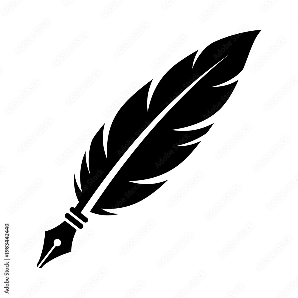 Fototapeta premium Black quill pen icon for writing and literature