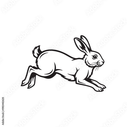 Canvastavla A dynamic illustration of a leaping hare rendered in a striking black and white