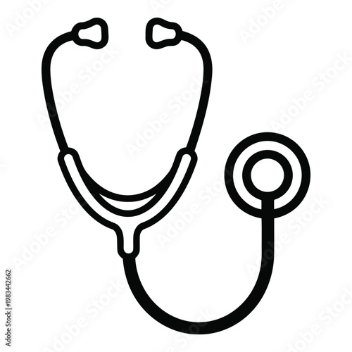 Black and White Outline Icon of a Stethoscope, Representing Healthcare and Medical Examination