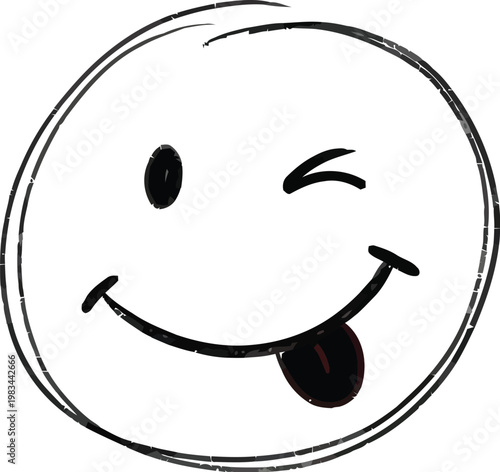Handdrawn winking smiley face with tongue out