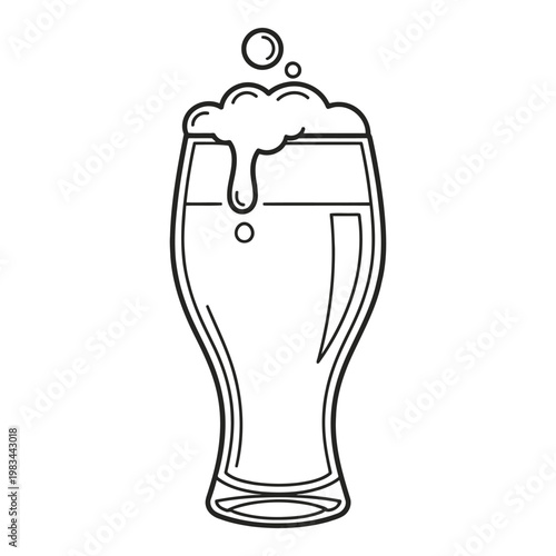 A simple line art illustration of a glass filled with foamy beer, with bubbles rising to the surface, depicting a refreshing beverage