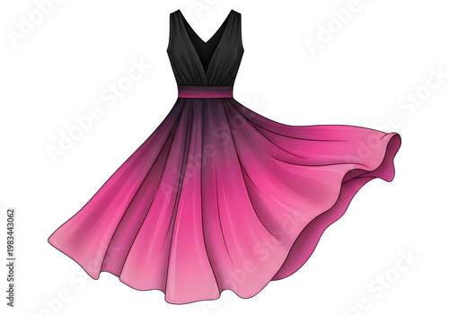 Elegant pink pleated ball gown with flowing skirt and thin straps