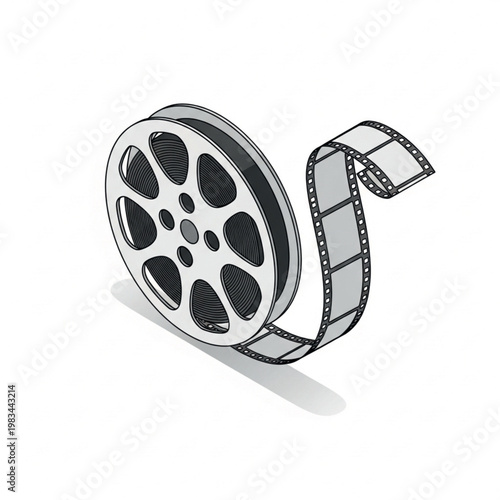 Vintage film reel with winding cinematic tape, an iconic symbol of classic movies and filmmaking history