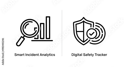 Smart incident analytics and digital safety tracker security icons with security