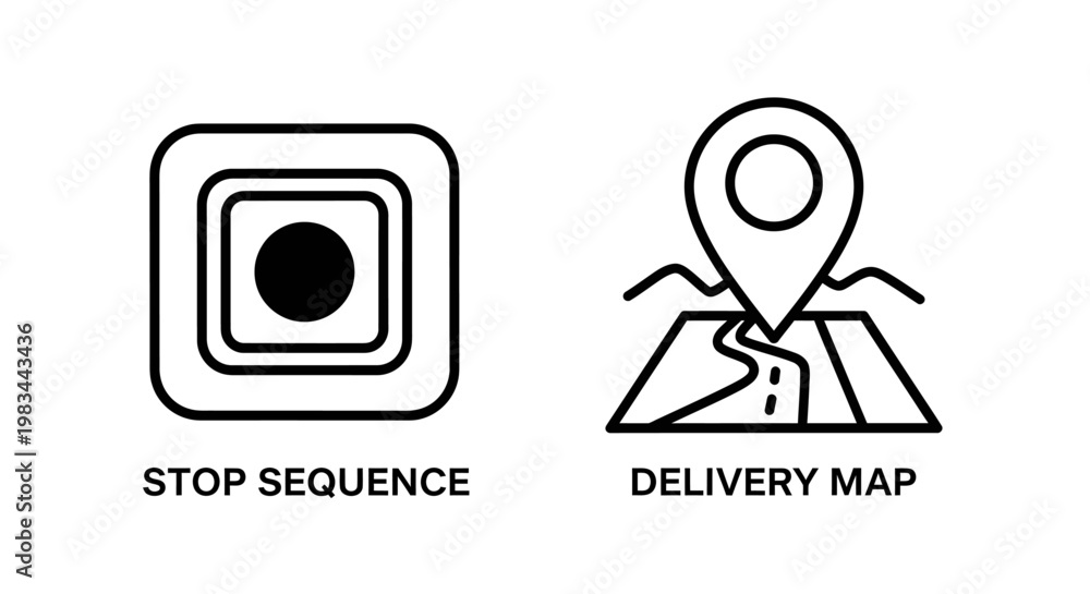 Fototapeta premium Stop sequence and delivery map navigation icons for logistics apps with delivery