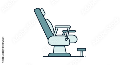A blue and light blue barber chair with a footrest, rendered in a flat design style