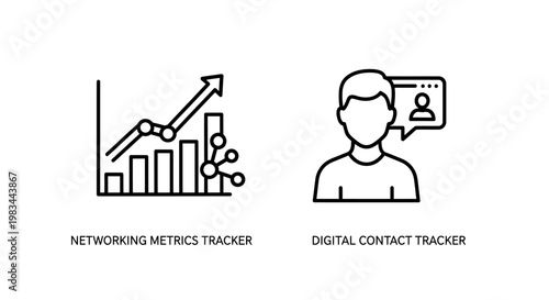 Networking metrics tracker and digital contact tracker information icons