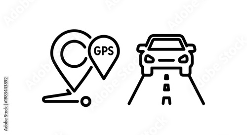 Gps location tracking and car road navigation icons with location, tracking