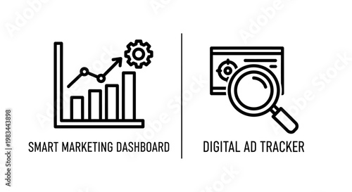Smart marketing dashboard and digital ad tracker business analytics icons