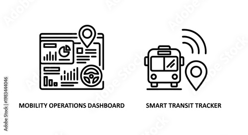 Mobility operations dashboard and smart transit tracker vector icons